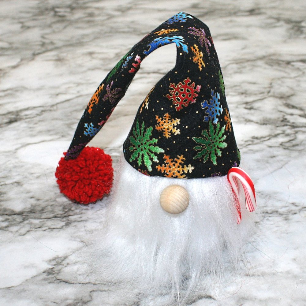 HAND CRAFTED Gnome White Christmas Air Freshener Cover - Colorful Snowflakes